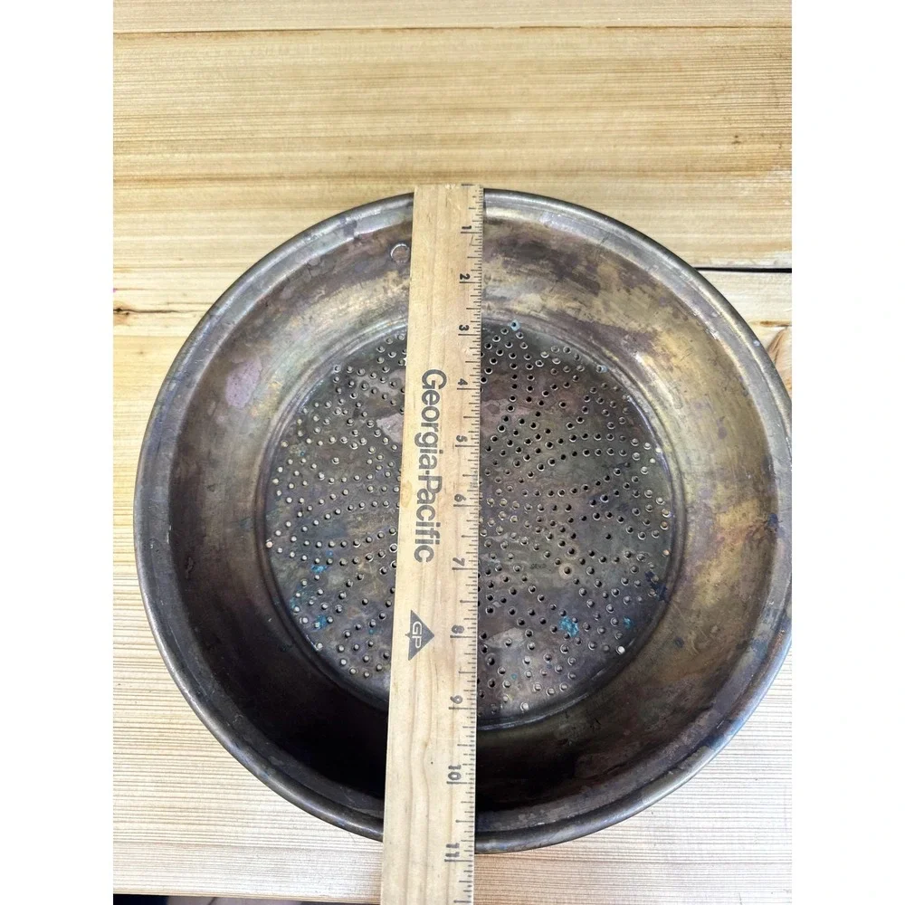 Vintage Copper Colander‎ Pie Bowl Large Round Hanging Kitchen Decor Rustic